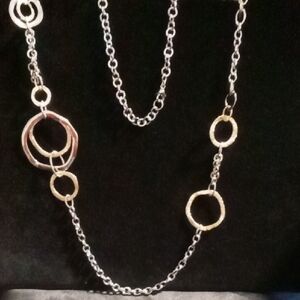 Premier Designs Silver and Gold Circle Link Chain Necklace 34 In Long .